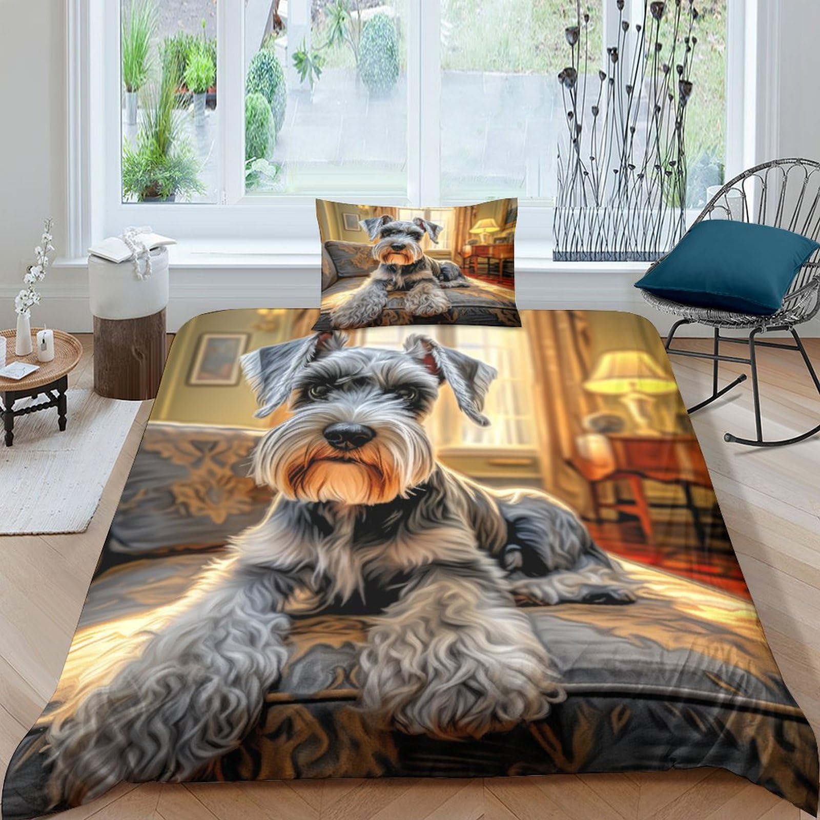 JALYKA Miniature Schnauzer 3D Printed Duvet Cover Set 3 Pieces Bedspread Soft Microfiber with Zipper Closure，Pillowcases for Teens And Adults Single（135x200cm）