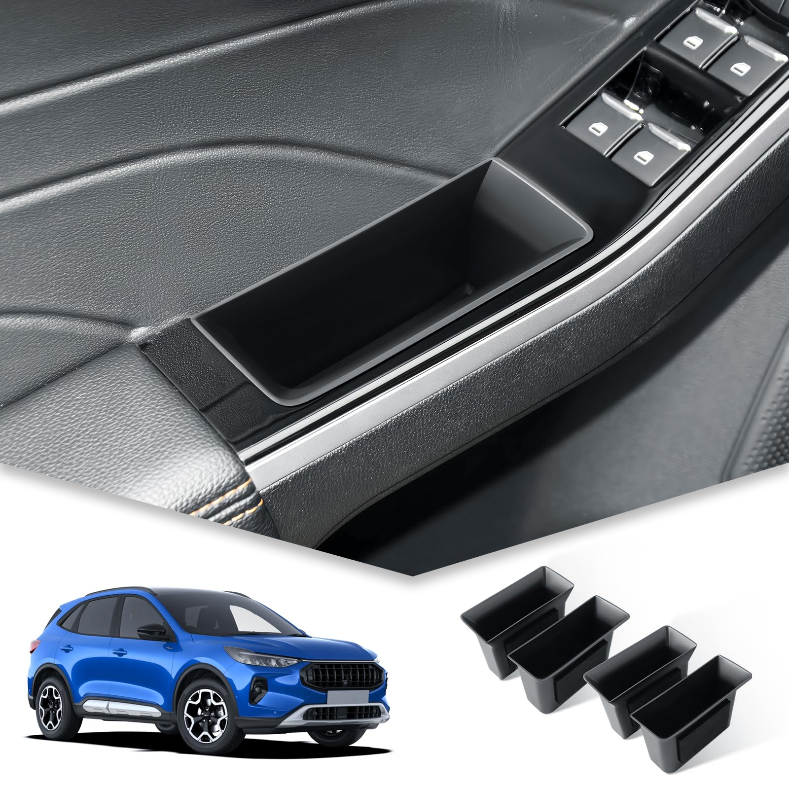 BIBIBO Półka na klamkę drzwi, kompatybilna z Ford Kuga 3 MK3 2020-2025 – zestaw 4 praktycznych pudełek do przechowywania do drzwi samochodowych, organizer do Kuga, Kuga MK3 ST-Line akcesoria (4 sztuki