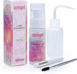 SMPL Aesthetics Eyelash Extension Shampoo Kit – Lash/Eyelid Cleanser for Extensions + Brush + Rinse Bottle + Free eBook – ...