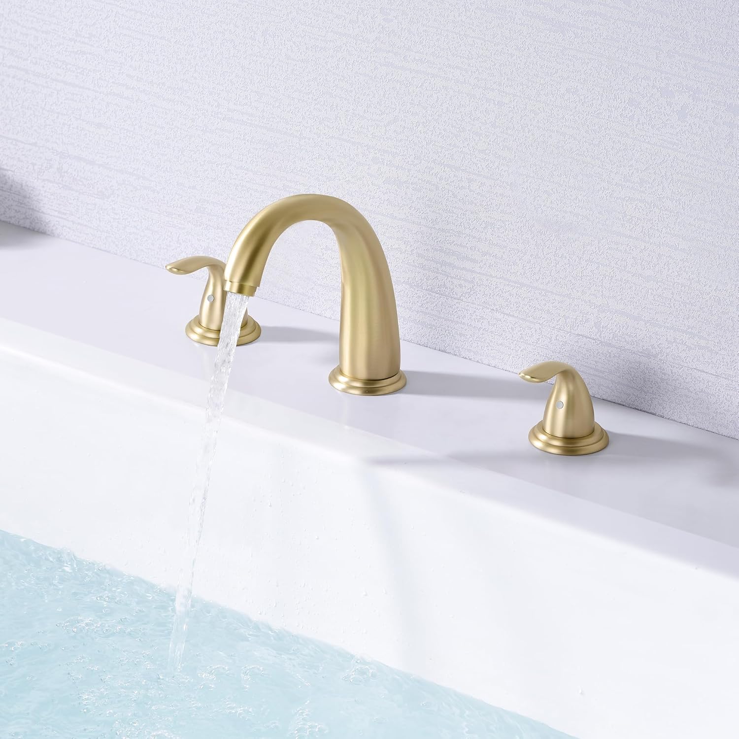 SUMERAIN 2-Handle Widespread Roman Bathtub Faucet Tub Filler with Valve Brushed Gold