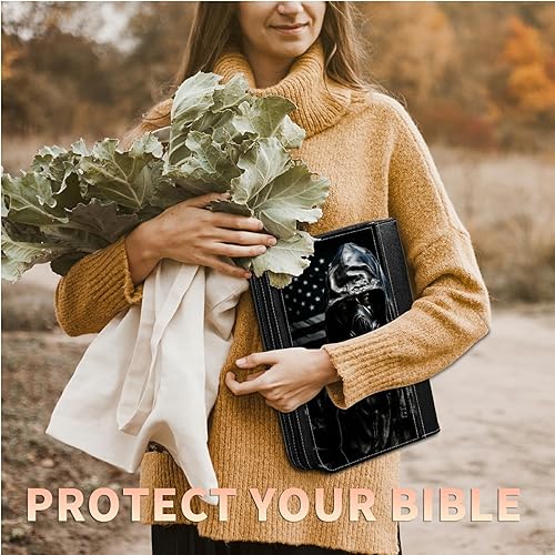 Miniatura 7 de Funda de la Biblia de la bandera estadounidense de soldado + 2 marcadores de página en las esquinas del corazón, funda protectora de la Biblia