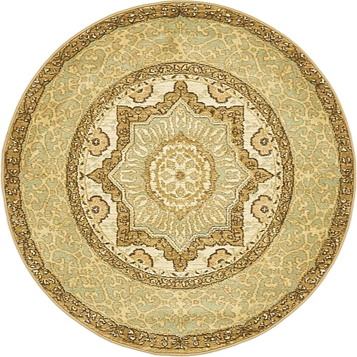 Rugs.com Amina Collection Rug – 3' Round Cream Flatweave Rug Perfect for Kitchens, Dining Rooms