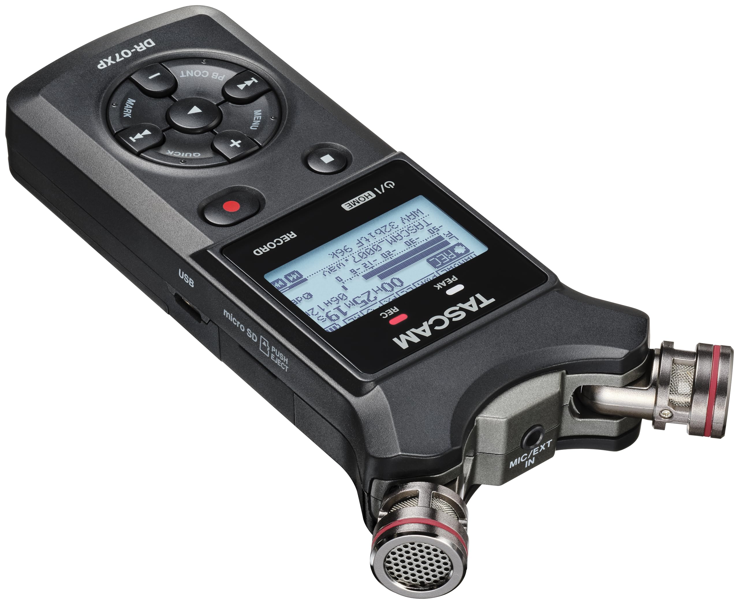 Tascam DR-07XP – Enregistreur portatif à 2 canaux 32 Bits avec Microphones réglables et Interface Audio USB-C