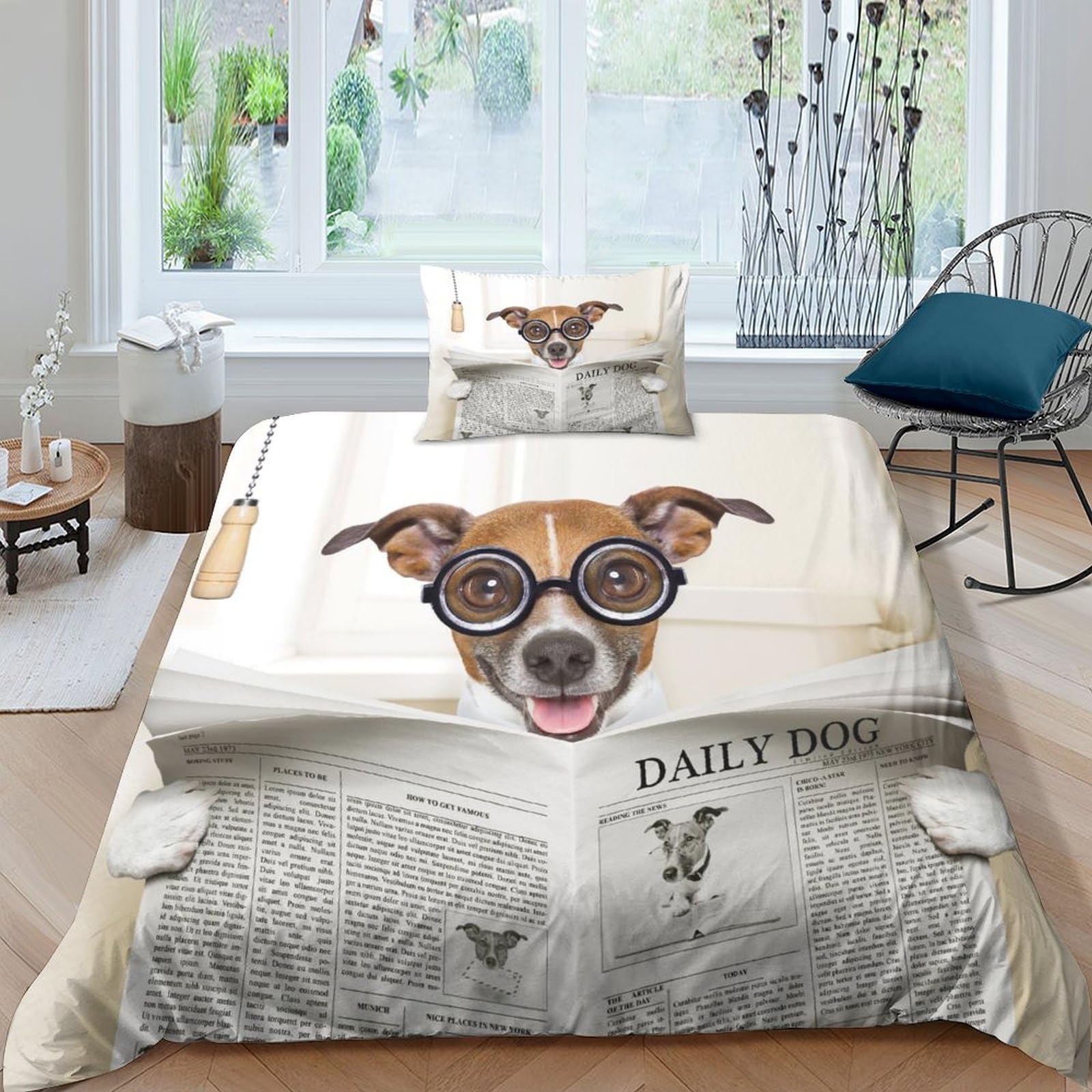 Housse de couette chien anti-plis en microfibre douce avec fermeture éclair pour lit 1 place