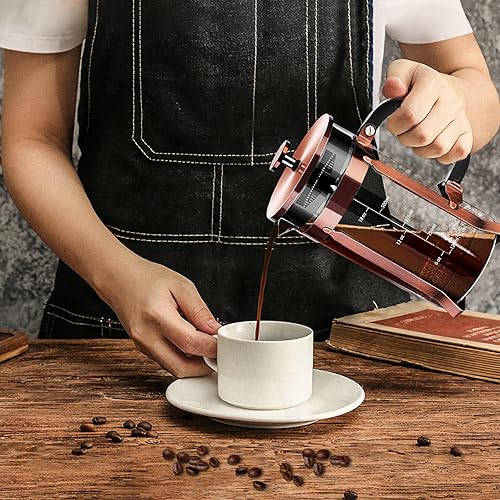 Miniatura 6 de French Press Coffee Maker 304 Stainless Steel Coffee Press,with 4 Filters System, Heat Resistant Thickness Borosilicate French Press Glass, BPA-Free