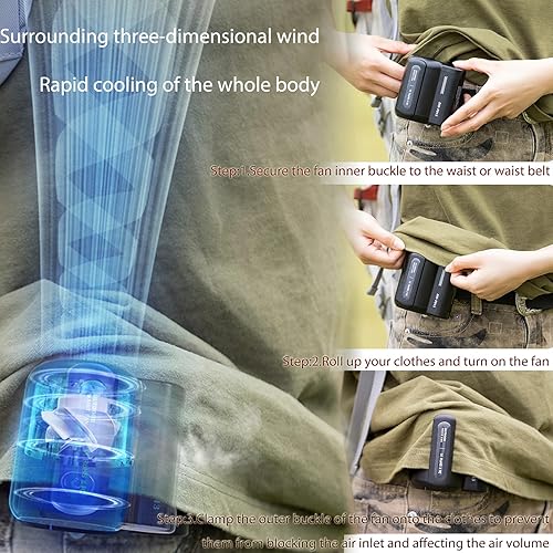 Miniatura 6 de Mini ventilador de cintura, ventilador portátil, 3 velocidades de flujo de aire fuerte, ventilador de clip personal portátil, ventiladores de clip
