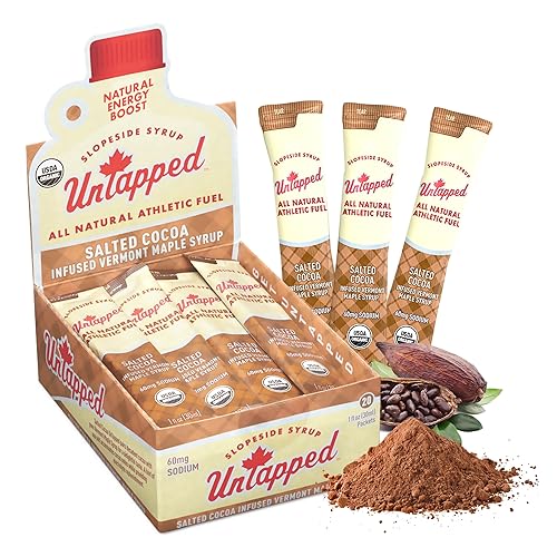 Miniatura 9 de Geles de energía de jarabe de arce UnTapped, paquete de 20 5 sabores totalmente naturales incluyendo café, frambuesa, arce puro, cítricos y cacao