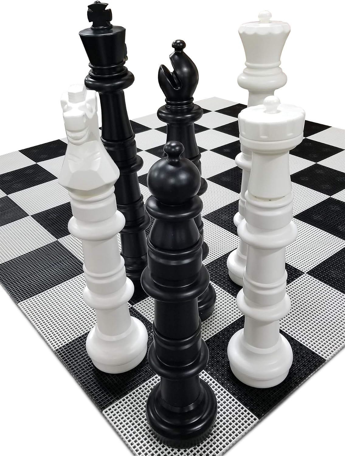 MegaChess Giant Plastic Chess Sets - Black and White - 5 Different Outdoor Giant Chess Sets from 1-Foot to 4 Feet Tall - Includes Hard Plastic Chess Board (49 Inch King) (25 Inch King)