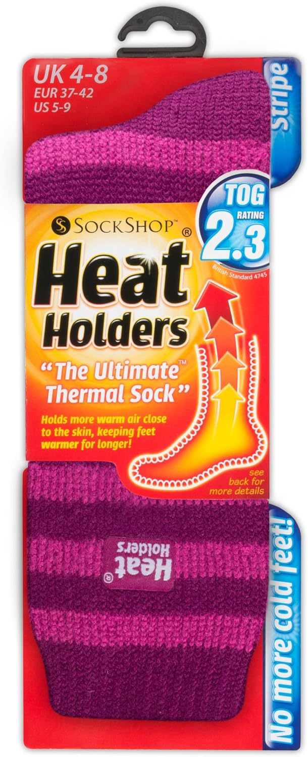HEAT HOLDERS - Women's STRIPED Ultimate Thermal Socks, One size 5-9 us (Fuchsia/Cerise)