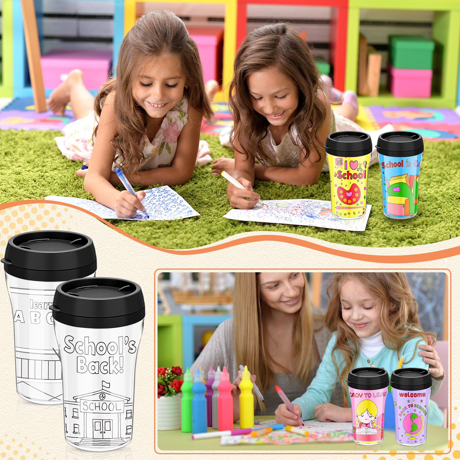 Maxdot 18 Becher und Becher zum Selbermachen für Kinder, mit Deckel, 284 ml
