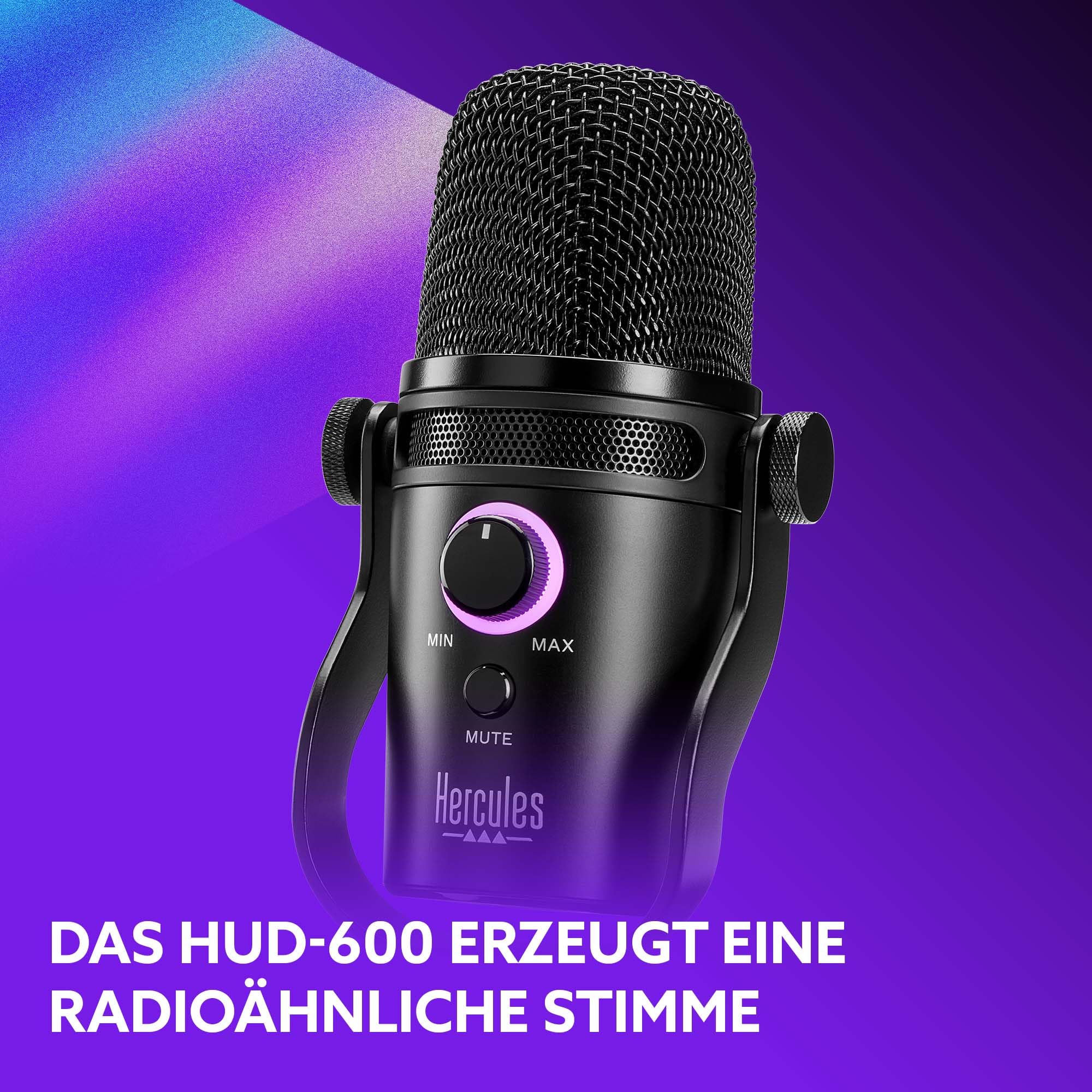 Hercules Stream Starter Kit - Stream 100 + Mikrofon HUD-600 PC | Stream-100-LCD-Controller, USB/XLR-Mikrofon HUD-600, 4 Encoder, 4 Tasten, 3 Monate Voicemod Pro inklusive
