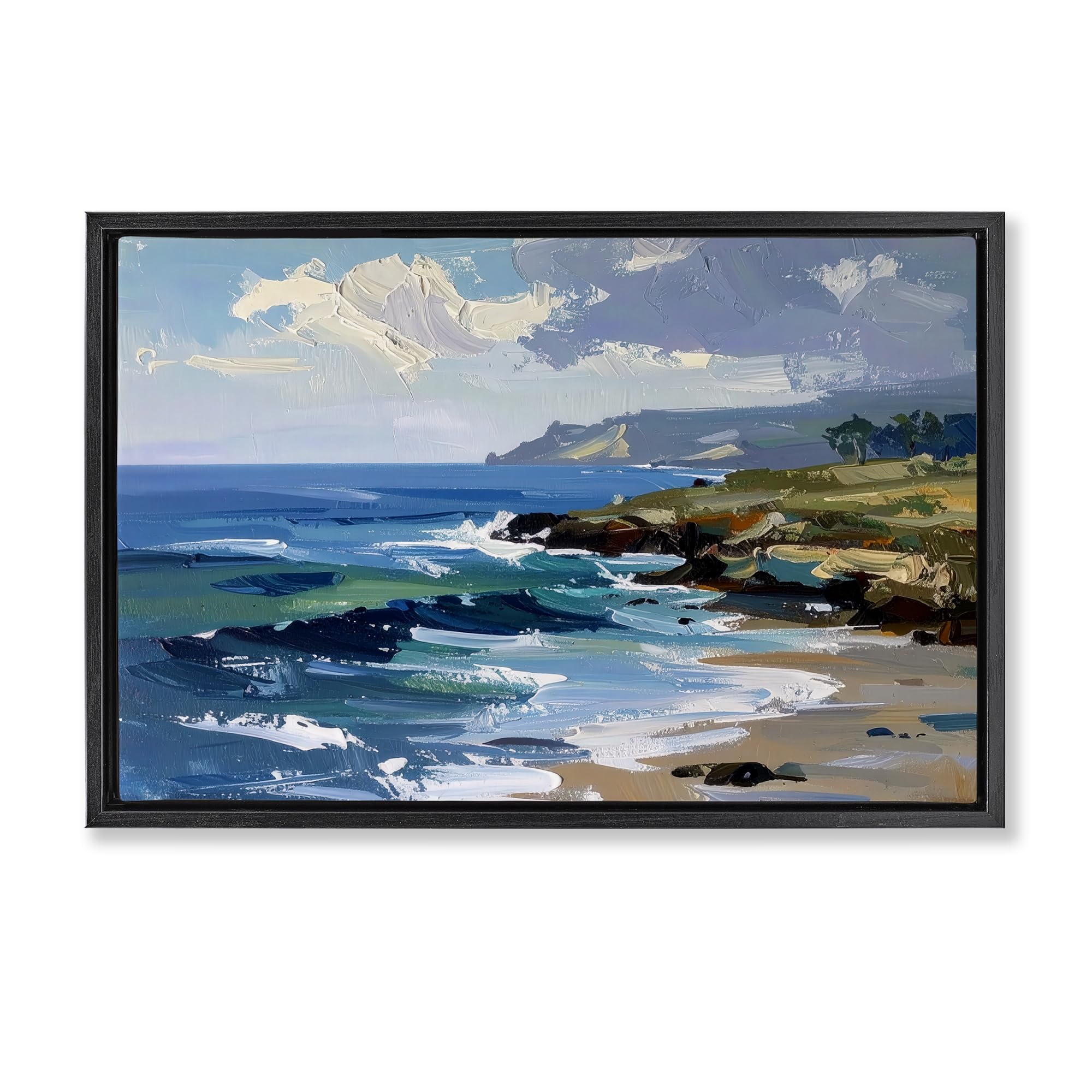 Stupell Industries Jet Black (Matte) 'Sky To Sea Impression'| Floating Frame Canvas Art