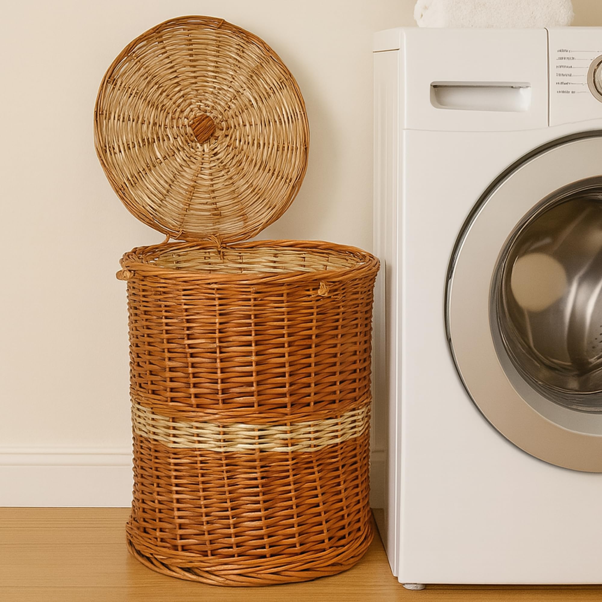 Habere India-All the Cultures Fabricating India Wicker Basket for Baby Clothes Storage | Clothes Basket | Wicker Laundry Clothes Basket (Small, Beige)-picture-30