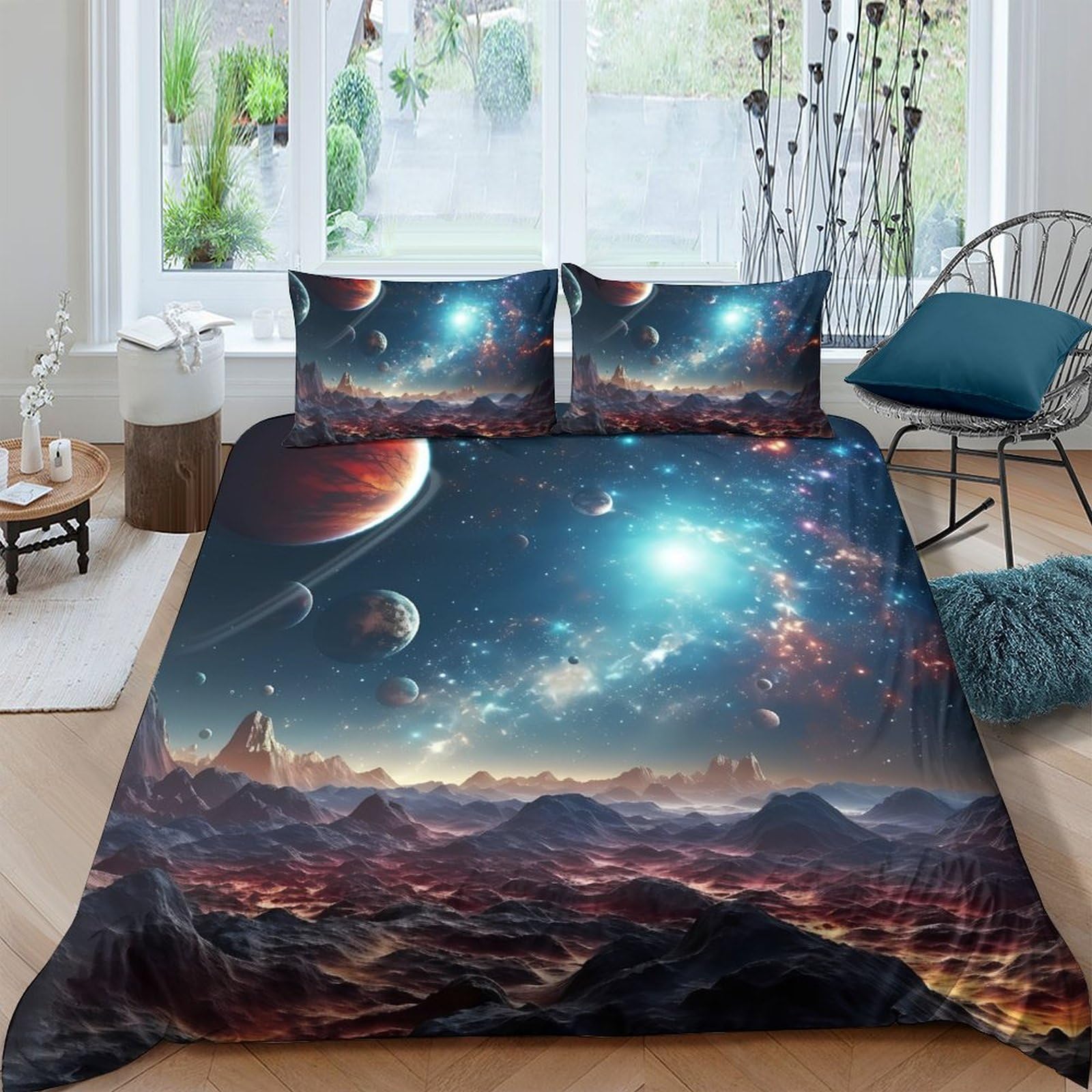 GPLZQXKJNH 3D Printed Galaxy Starry Sky Duvet Cover Set Microfiber Soft Breathable Cosmic Nebula Bedding with 2 Pillowcases Single（135x200cm）
