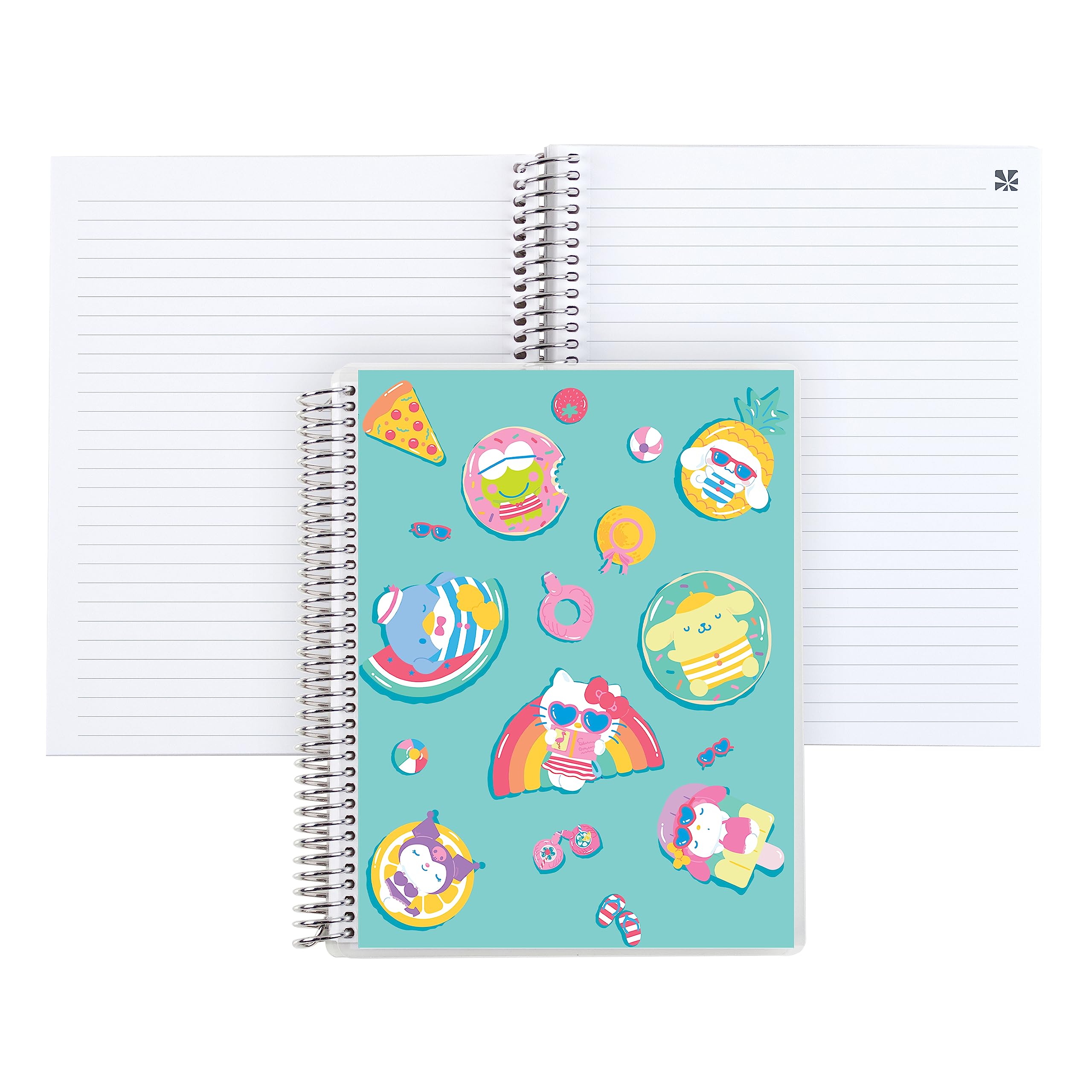 Erin Condren 8.5" x 11" Lined Platinum Spiral Notebook - Hello Kitty & Friends Sweet Swim. 160 Lined Page Note Taking & Writing. 80 lb. Thick Mohawk Paper. Stickers Included