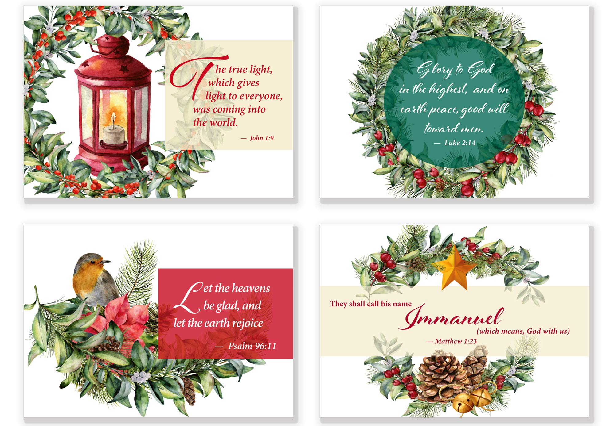 宗教的なクリスマスノートカード | 8つのユニークなホリデー水彩デザイン 聖書の節付き | 48枚パック 両面 (折りたたみ式ではな クリスマスカード  海外 手書き, image size:1986x1389