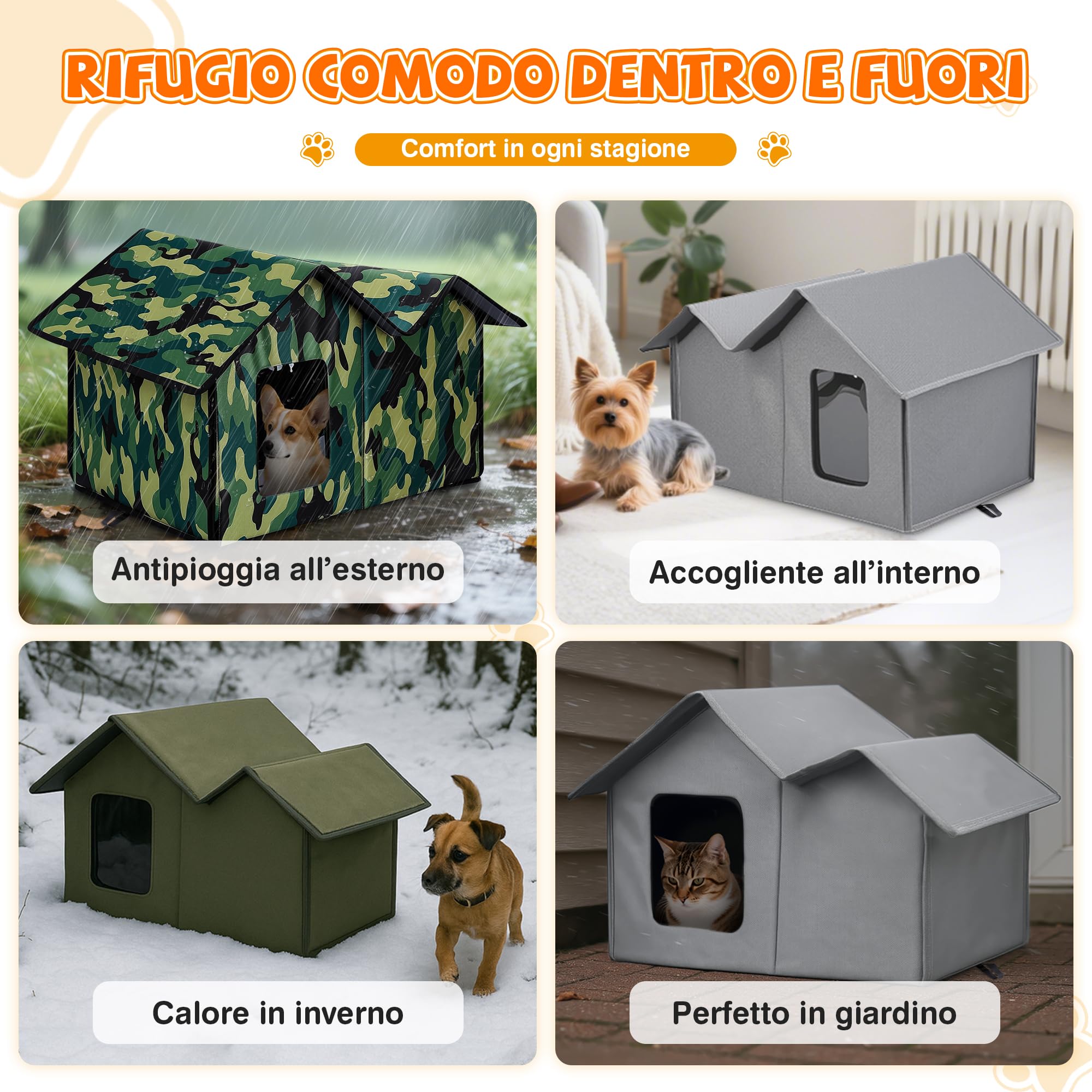 ALLSOPETS Cuccia per Gatti da Esterno Impermeabile, Cuccia Coibentata Pieghevole per Gatti e Cani, Rifugio Caldo Resistente alle Intemperie per Interno ed Esterno (Verde Bosco)