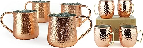 Bundle #9 - Juego de 4 tazas de Moscow Mule y juego de 4 tazas con mango hueco con acabado de hoyuelos