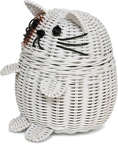 Miniatura 3 de G6 COLLECTION Cesta de almacenamiento de ratán para gatos con tapa, papelera decorativa para decoración del hogar, organizador de estantes tejido a