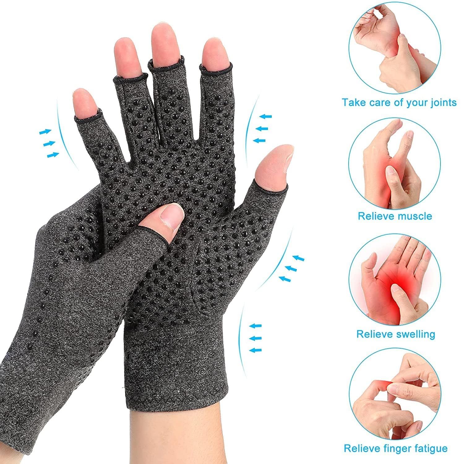 Jesata 2 works Fingerless Compression Arthritis Gloves for Men & Women, Grey - Image 4