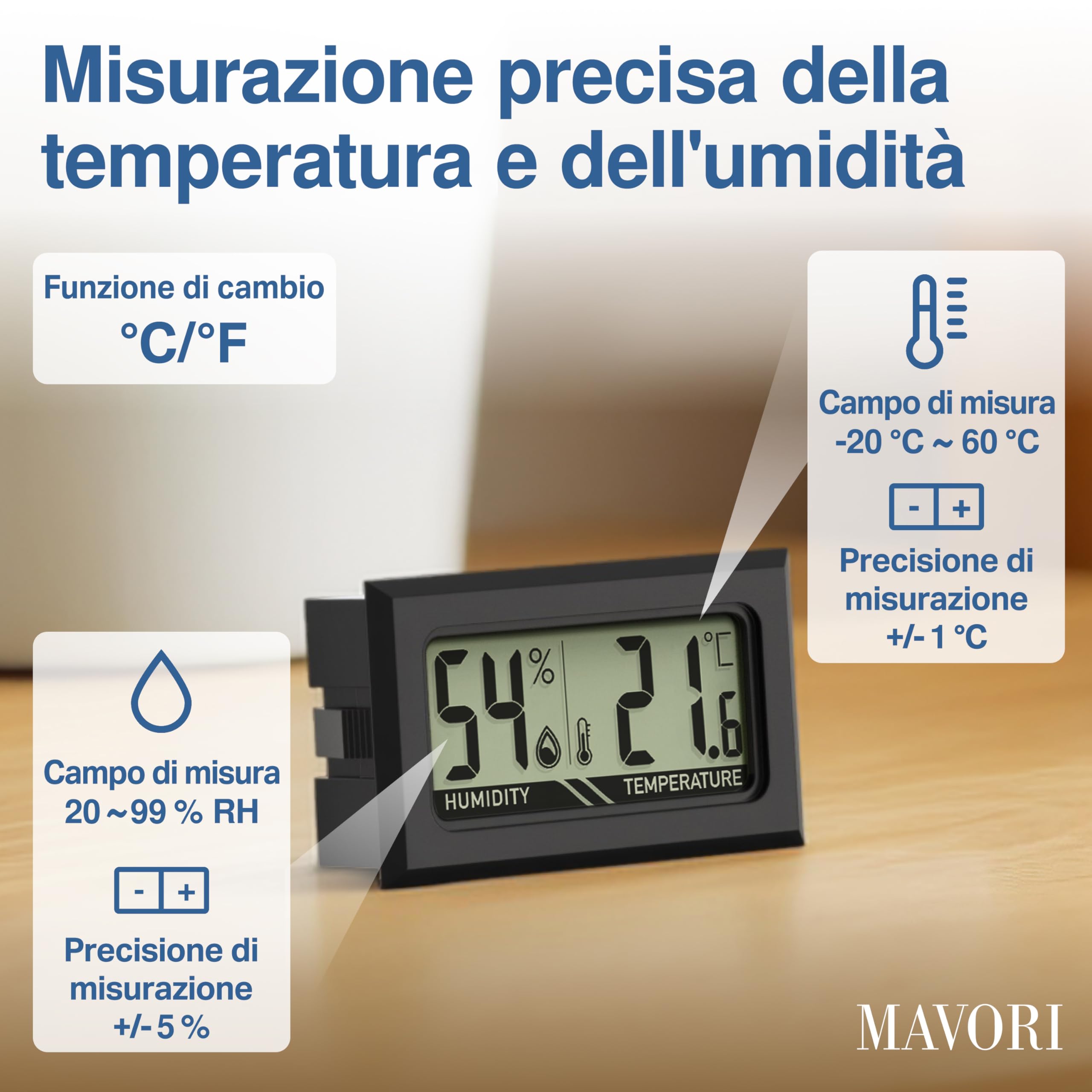 Mini termometro digitale igrometro: Misuratore di umidità interna preciso termometro piccolo temperatura umidità nero