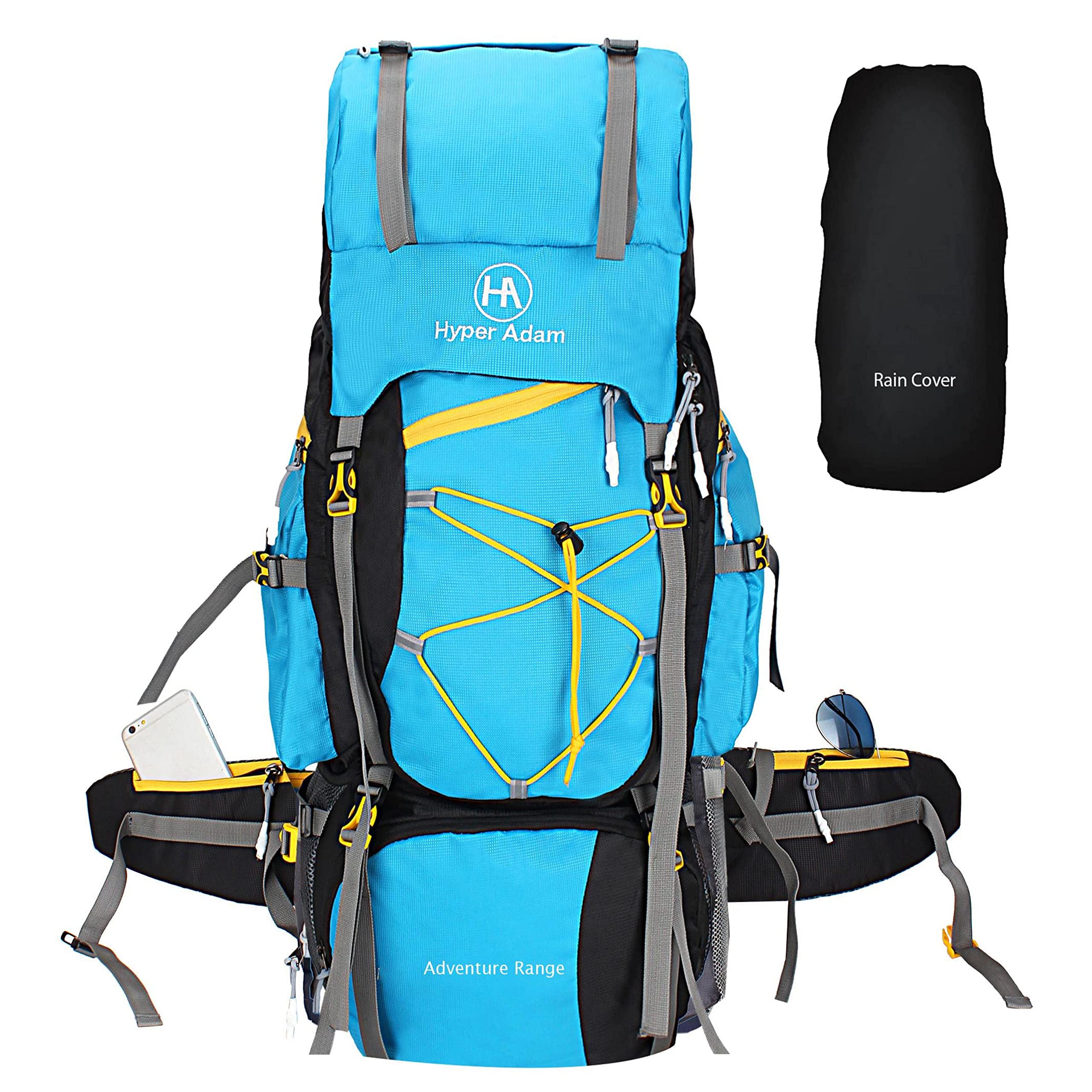 hyper adam Stylish 75 Liter Travel Backpack for Hiking Trekking Bag Camping Rucksack Rain Cover/Shoe Compartment (SKYBLUE)-picture-13