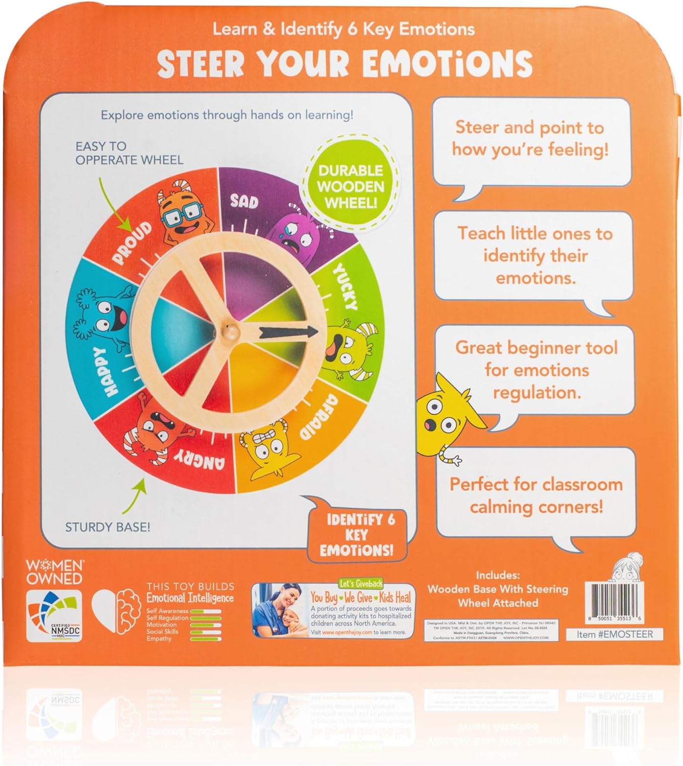 Open The Joy Steer Your Emotions Wheel – Wooden Emotional Regulation Steering Toy for Kids | SEL Tool for Toddlers and Preschool | Teaches Feelings & Self-Regulation | Ages 3+