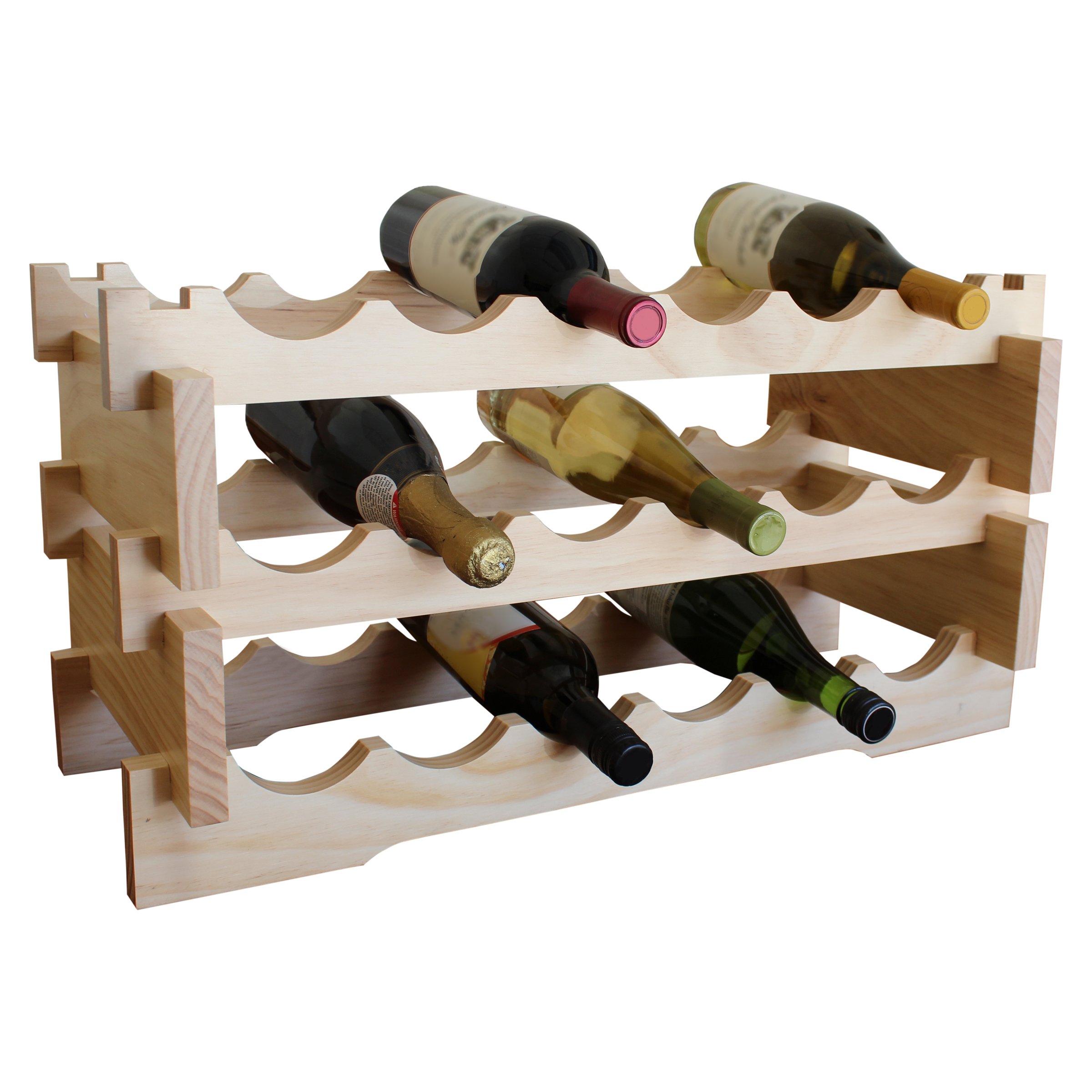 Rush Creek Creations Solid Pine 18 Bottle Wine Rack - No Tool Assembly - Handcrafted New Zealand Solid Pine