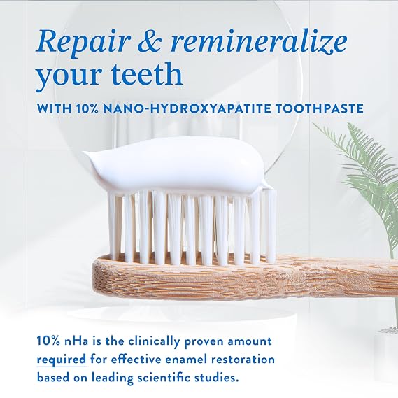Mouthology 10% Nano Hydroxyapatite Toothpaste (Fluoride Free) and Copper Tongue Scraper for Adults (2 Pack)