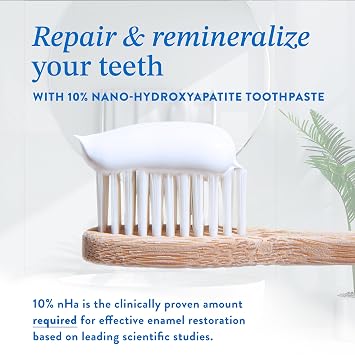 Mouthology 10% Nano Hydroxyapatite Toothpaste (Fluoride Free) and Copper Tongue Scraper for Adults (2 Pack)