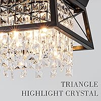 Vista 3 de Lámpara de techo empotrada de cristal, 11.8 pulgadas, 4 luces, color negro, iluminación de techo de metal, moderna lámpara trapezoidal para pasillo