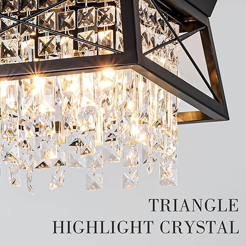 Miniatura 3 de Lámpara de techo empotrada de cristal, 11.8 pulgadas, 4 luces, color negro, iluminación de techo de metal, moderna lámpara trapezoidal para pasillo,