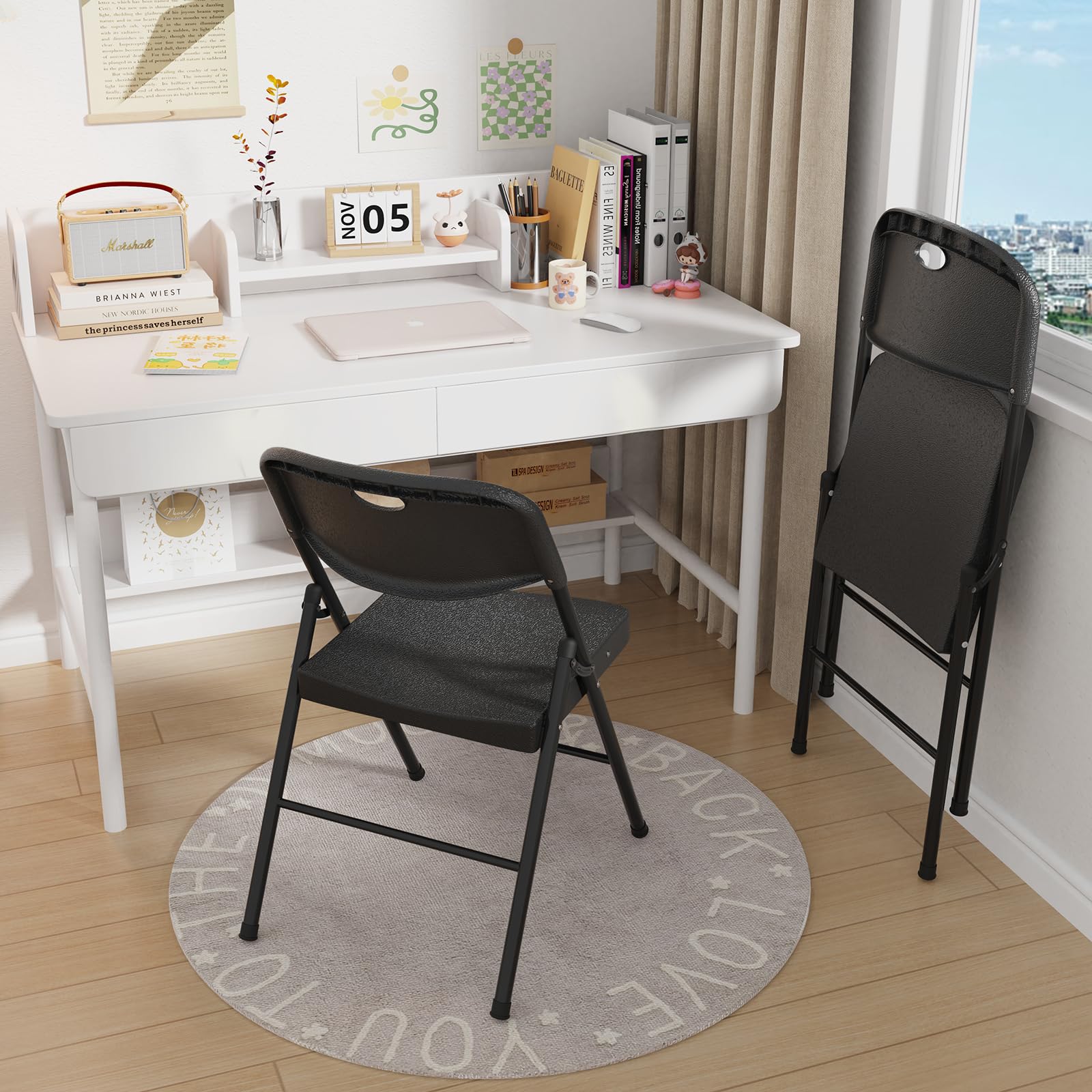 4 Sedie Pieghevoli Con Schienale - Telaio Metallo E Rivestimento PU, Bianco - Foto 7