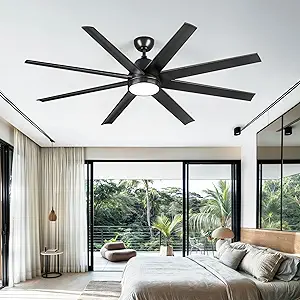 DWVO 65 Inch Ceiling Fan with Light and Remote, 8 Blade Large Black Ceiling Fan, 6-Speed Quiet DC Motor, LED Tri-Color Temperature, Memory Function for Bedroom, Living Room