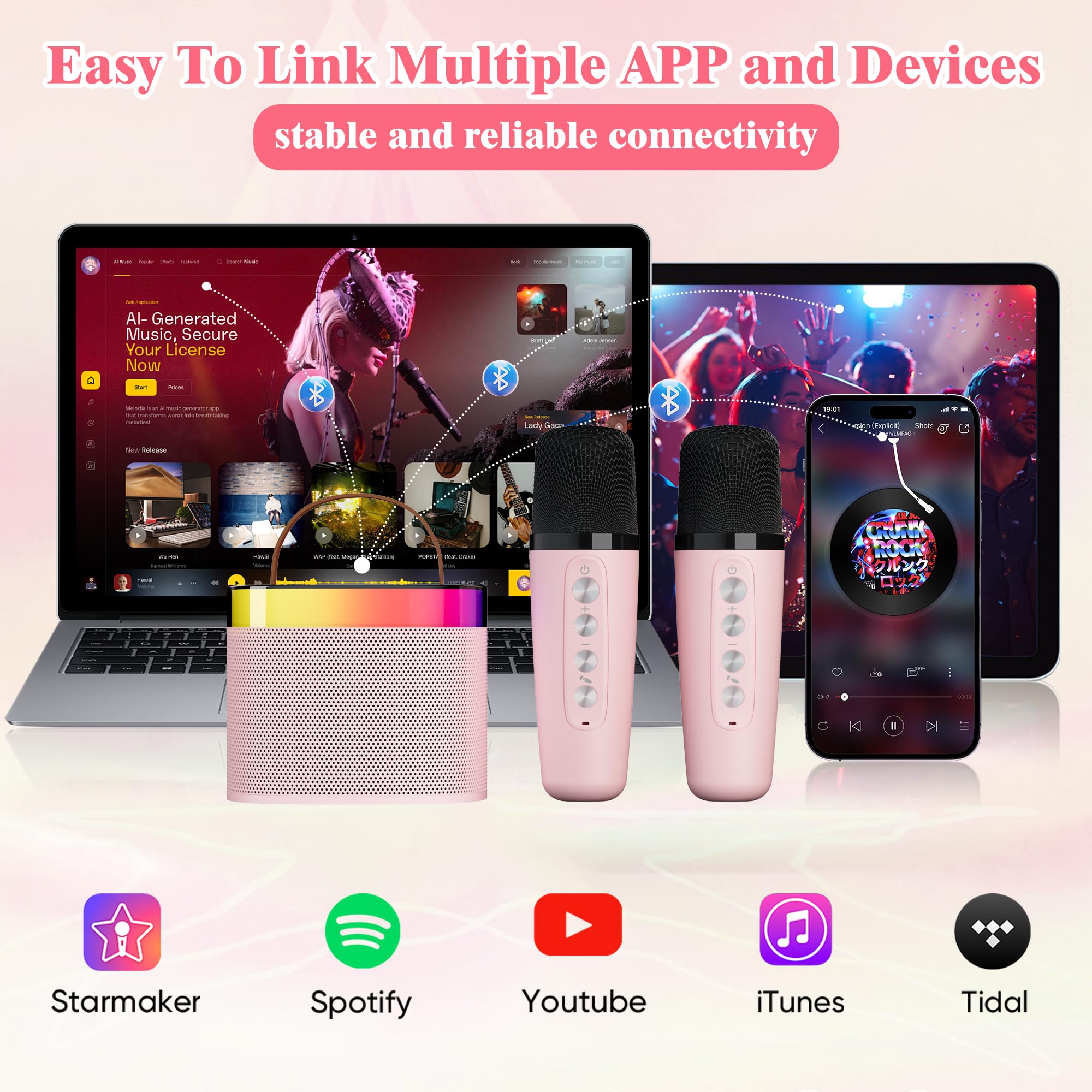 Macchina Karaoke Bluetooth, Rosa