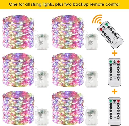 Vista 33 de Paquete de 4 100 luces LED que funcionan con pilas, con control remoto, luces parpadeantes impermeables de 33 pies con temporizador y 8 modos