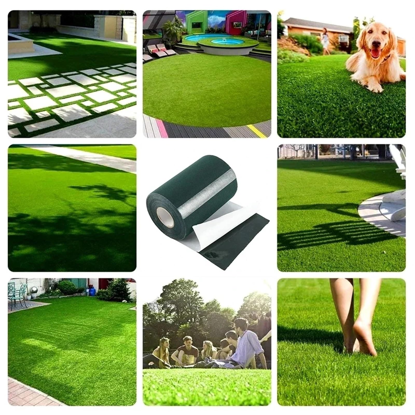 Nastro per giunti in erba sintetica Nastro adesivo for prato verde, tessuto for incollaggio di sintetico artificiale, senza colla, for giardino, autoadesivo(Green Single sided,100mmx10m)