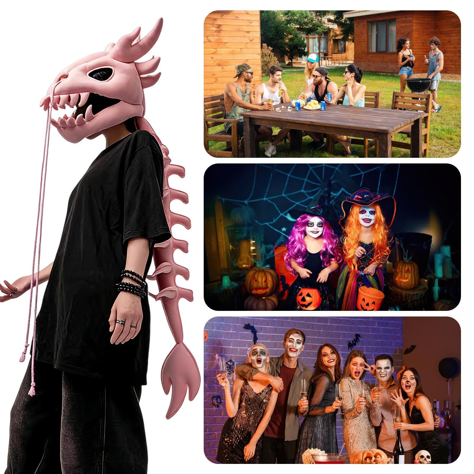 Plush dinozaur kostium szkieletu 3D, czaszka, nakrycie głowy z kręgosłupem | Szczegółowy kostium zabawy dla dorosłych dla dzieci i dorosłych Halloween Cosplay impreza tematyczna przebranie
