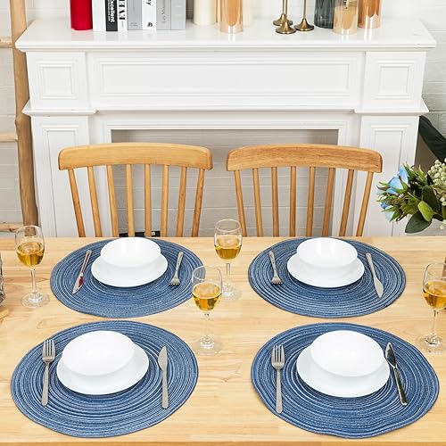 Miniatura 6 de Winknowl Juego de 6 manteles individuales redondos trenzados, lavables, tejidos resistentes al calor, para mesas de cocina, comedor, manteles