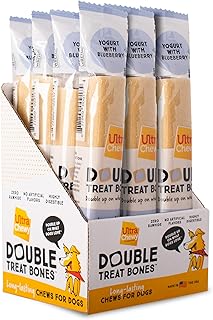 Ultra Chewy Yogurt with Blueberry Double Treat Bones: Long-Lasting Dog Treats Made in USA for Large and Small Breeds, Highly Digestible (12 Count)
