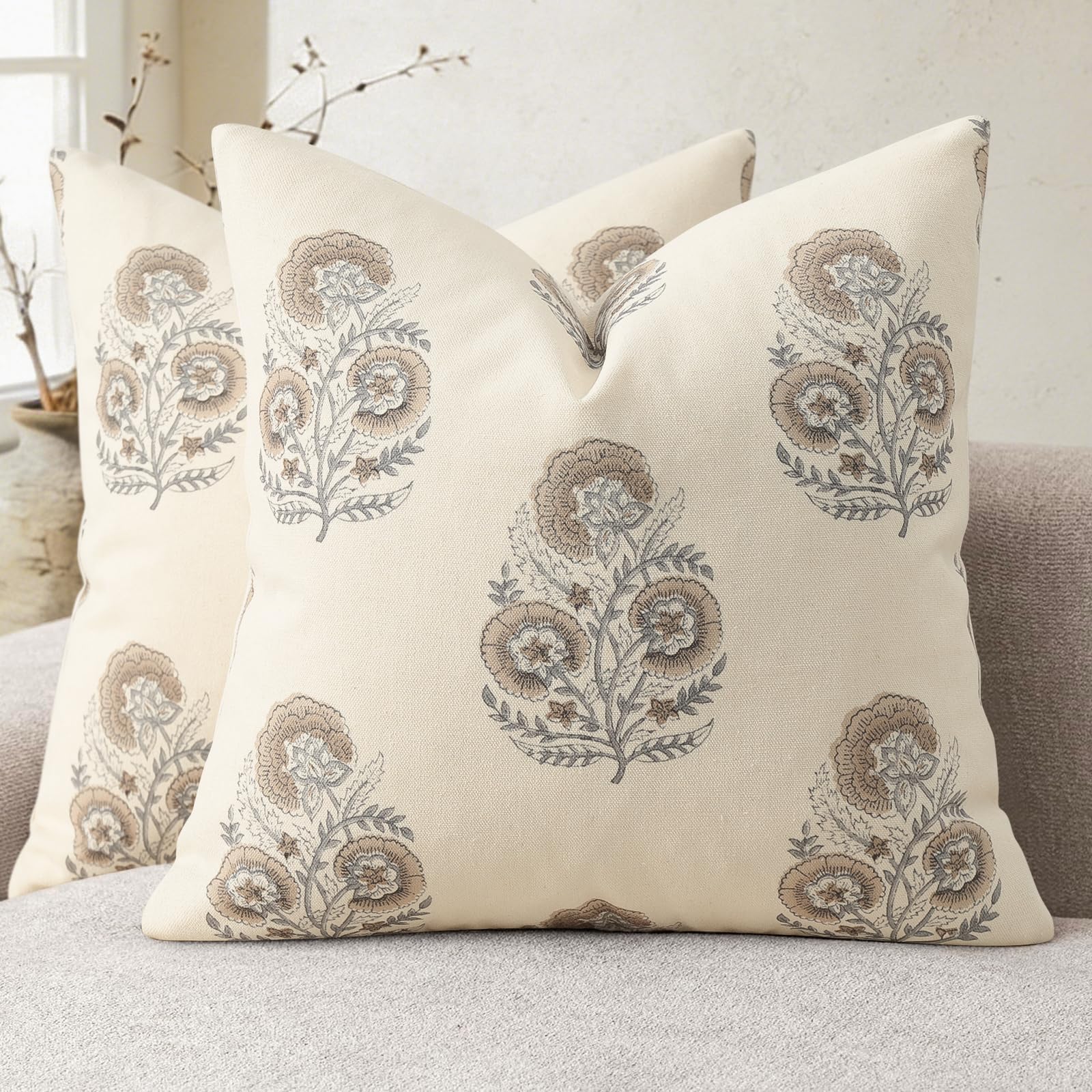 YCOLL Vintage Blumendruck Kissenbezug 40x40 2er Set Blumen Kissenbezüge, Sofakissen, Modernes Design Dekokissen für Sofa, Couch, Stuhl, Bett, Wohnzimmer Heimdekoration,