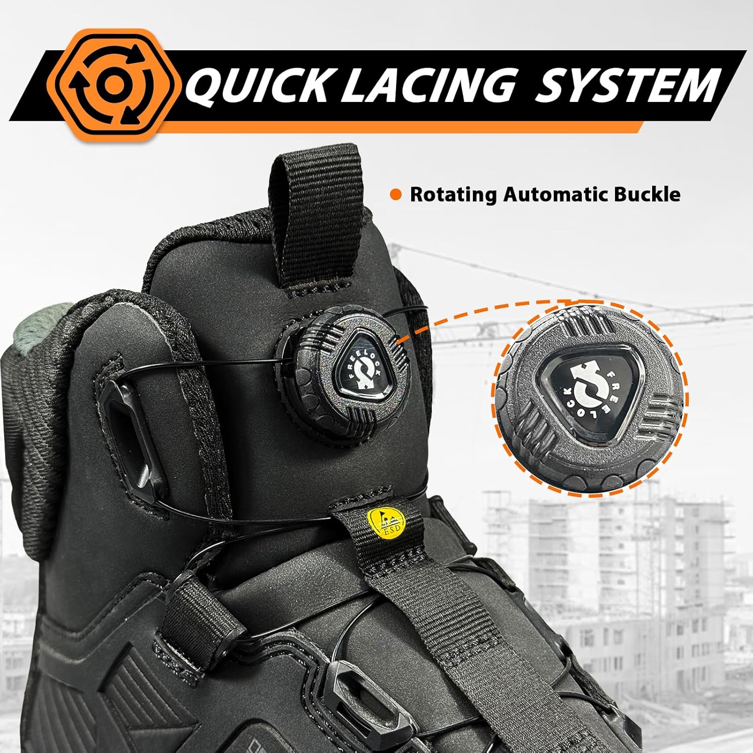 Men Work Boots - Durable Quick Lacing System, ESD Shoes, Aluminum Alloy Toe and Puncture Proof ASTM 2413, Oil and Slip Resistant, Water Resistant Lightweight Industrial Safety Boot
