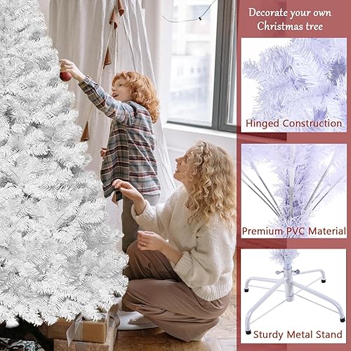 Miniatura 5 de Árbol de Navidad blanco, pequeño árbol de Navidad artificial con soporte de metal, decoración navideña para el hogar, oficina, fiesta (6 pies)