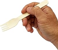 Vista 8 de KingSeal - 100 tenedores desechables de madera de abedul, biodegradables y respetuosos con el medio ambiente, certificado FSC, 6 pulgadas