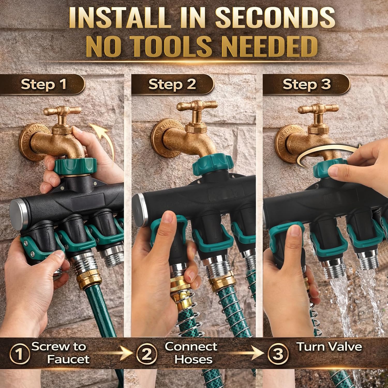 Chunful 4 Way Garden Hose Splitter Metal Water Hose Splitter Connector 3/4" Us Standard, Heavy Duty Zinc Alloy Hoses Manifold, Easy Grip & Easy to Open, 4 High-volume Valves for Irrigation Lawn Garden