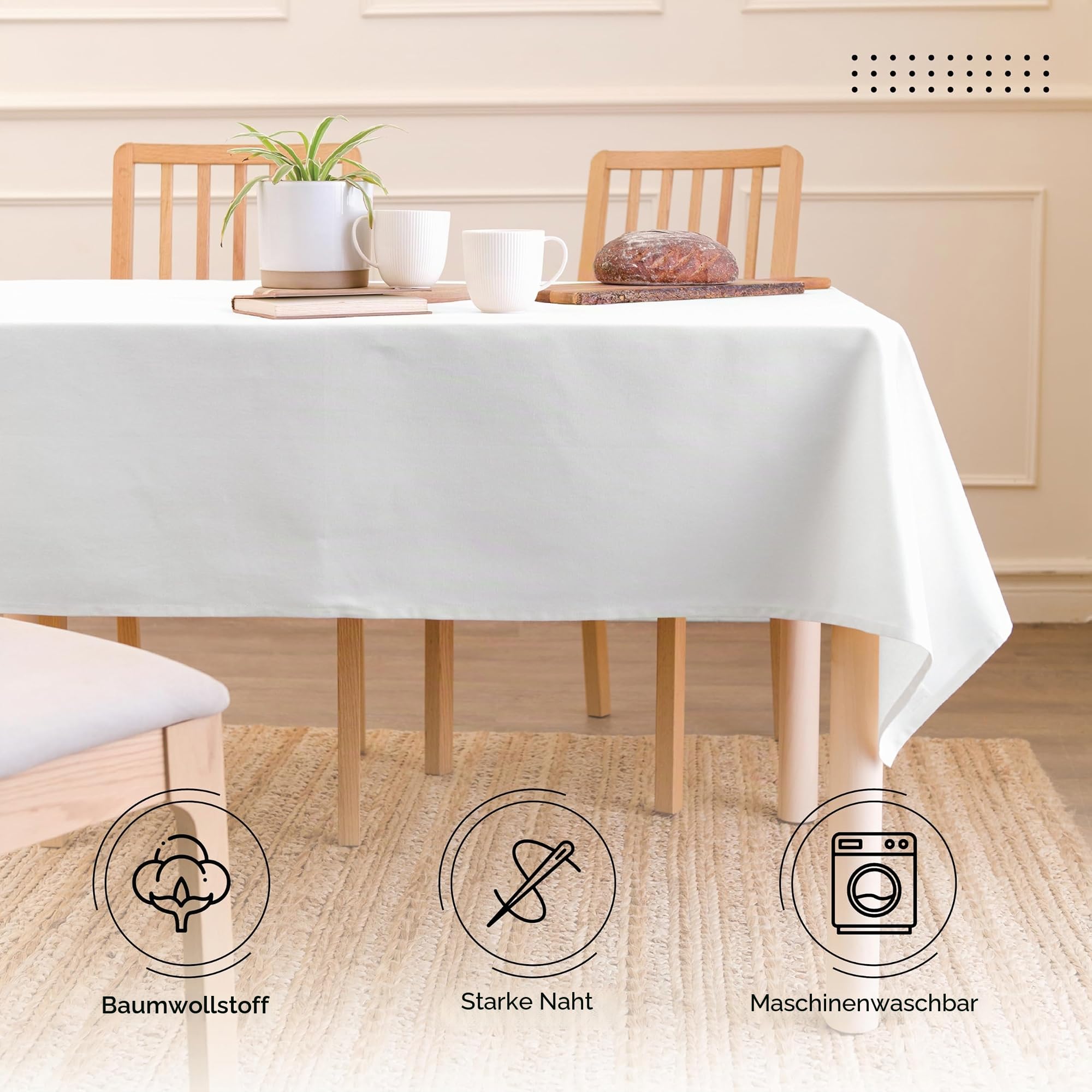Encasa XO Tischdecke, Einfarbig, Baumwoll Canvas 140x304 cm
