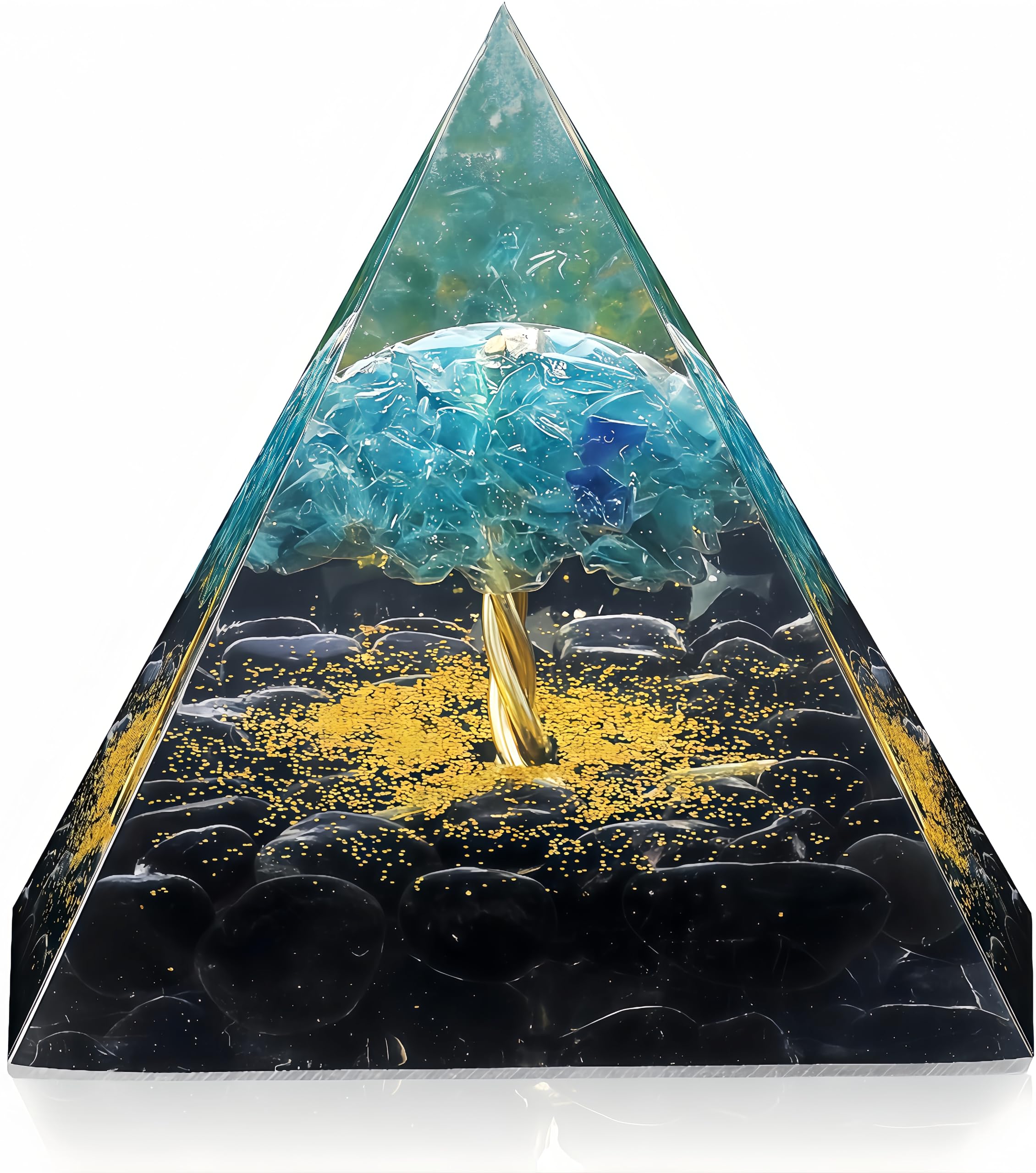 EternalOrgone Tree of Life Orgone Pyramid for Positive Energy, Orgonite Blue Quartz&Obsidian Healing Crystal Pyramids for Reduce Stress Chakra Reiki Healing Meditation Attracts Lucky and Success