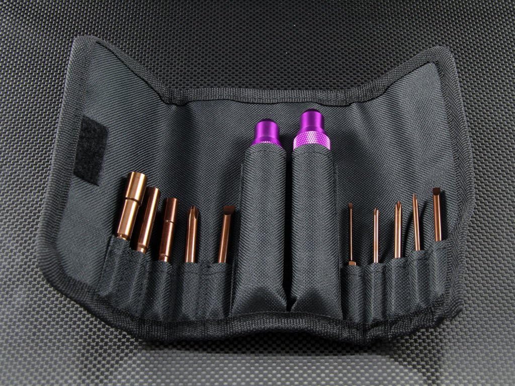 Roadtech Tool Set with Handles + Slot Pins + Philips Pins + Socket Wrench in Fashionable Tool Bag - Purple