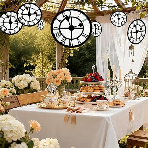 Miniatura 3 de 20 Pcs Wonderland Clock Banner Hanging Decor for Tea Partay, Christmas, Baby Shower & Birthday, Curious Clock Banner, Wonderland Party Decor