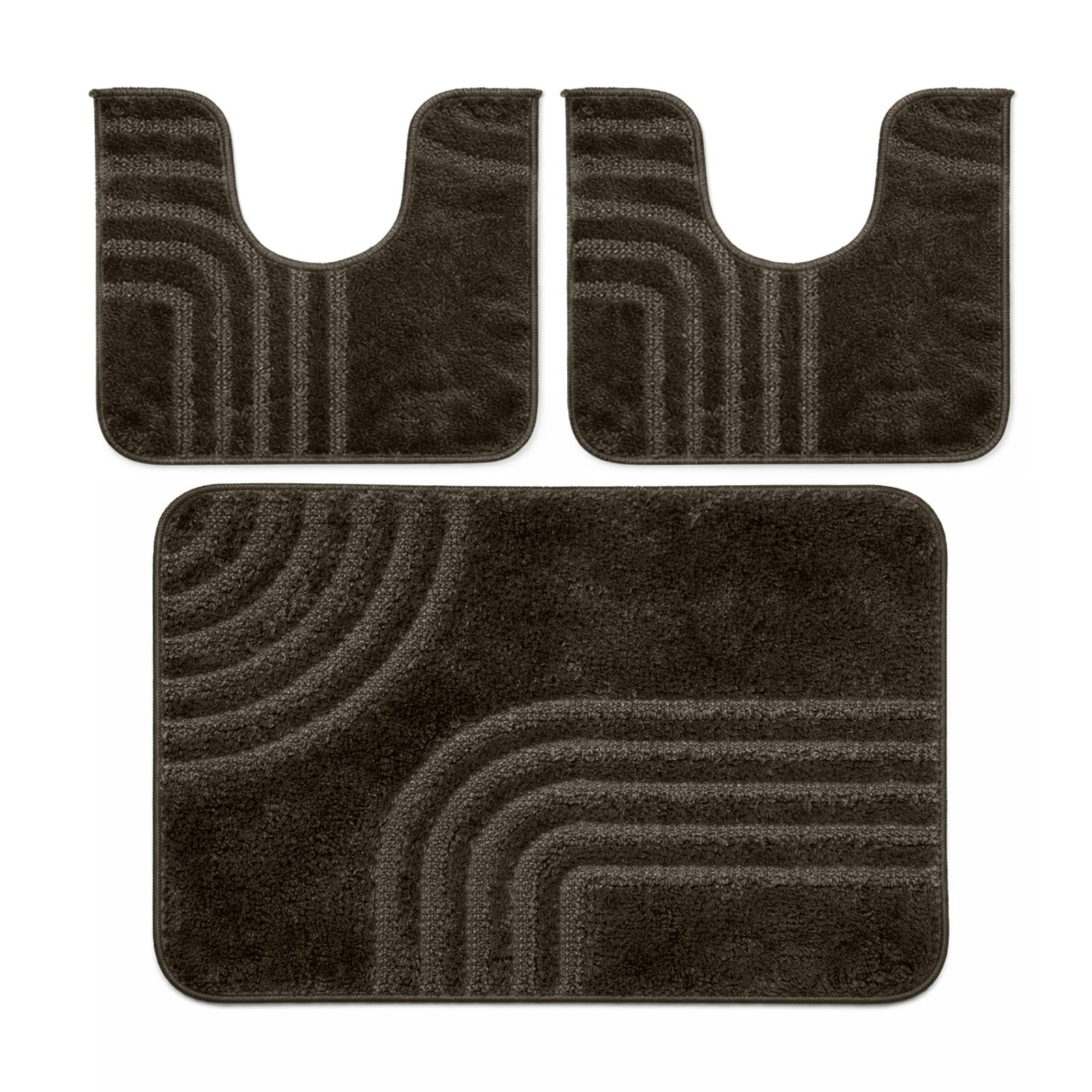 PARAMAISON Set Tappeti Bagno 3 Pezzi Antiscivolo in Polipropilene, 2 Tappeti WC 37,5x45 + 1 Tappetino 45x75 cm, Morbidi e Resistenti, Facili da Pulire, Made in Italy | Marrone